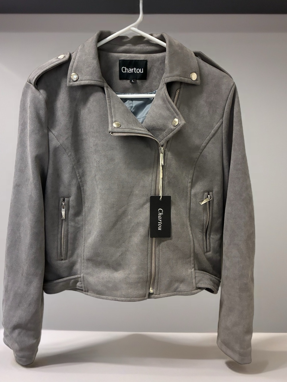 Chartou Women's Gray Moto Jacket Size Large